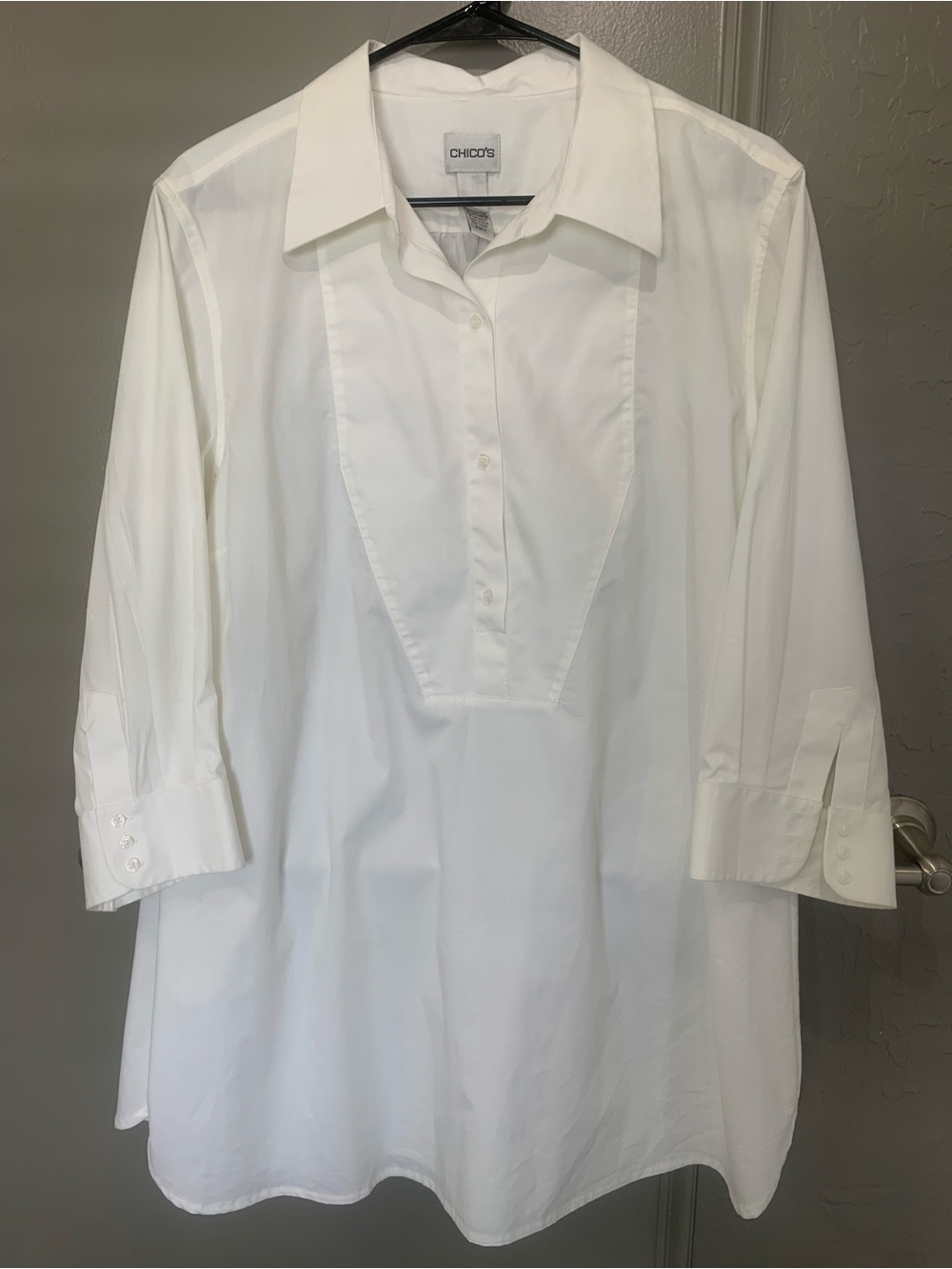 Chico's Crisp White Collared Button Front Placket  Blouse Casual or Work Sz XL